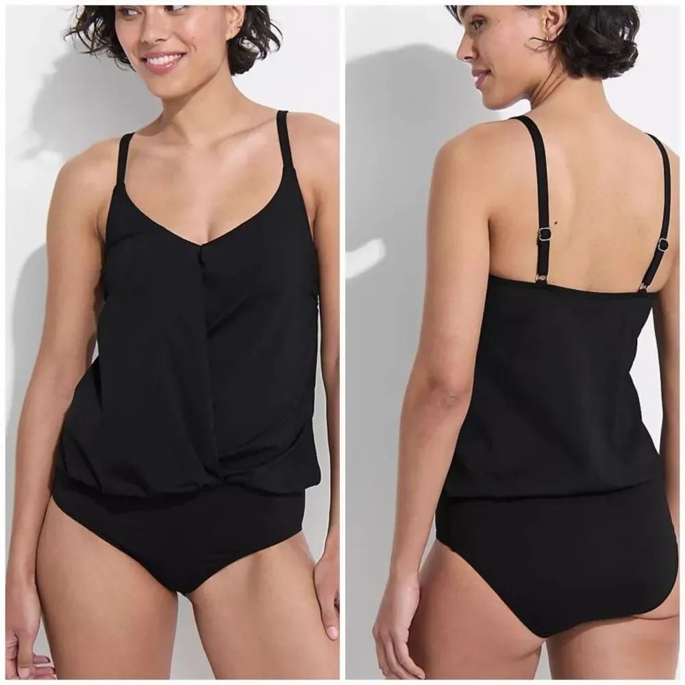 Lands End Womens size 6 Smoothing Control Blouson Fauxkini One Piece Swimsuit